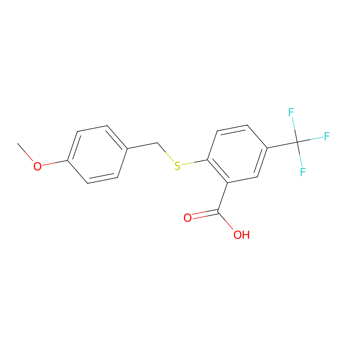 2-[(4-Methoxybenzyl)sulfanyl]-5-(trifluoromethyl)benzoic acid molecular structure, CAS 28175-03-3