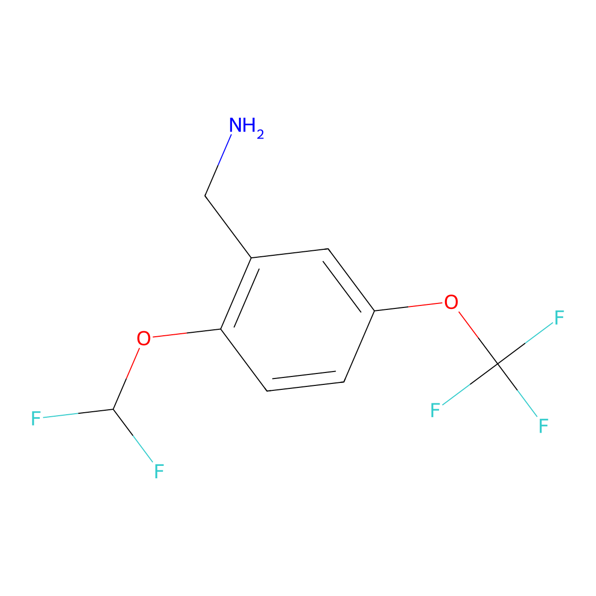 [2-(Difluoromethoxy)-5-(trifluoromethoxy)phenyl]methanamine molecular structure, CAS 2817598-87-9