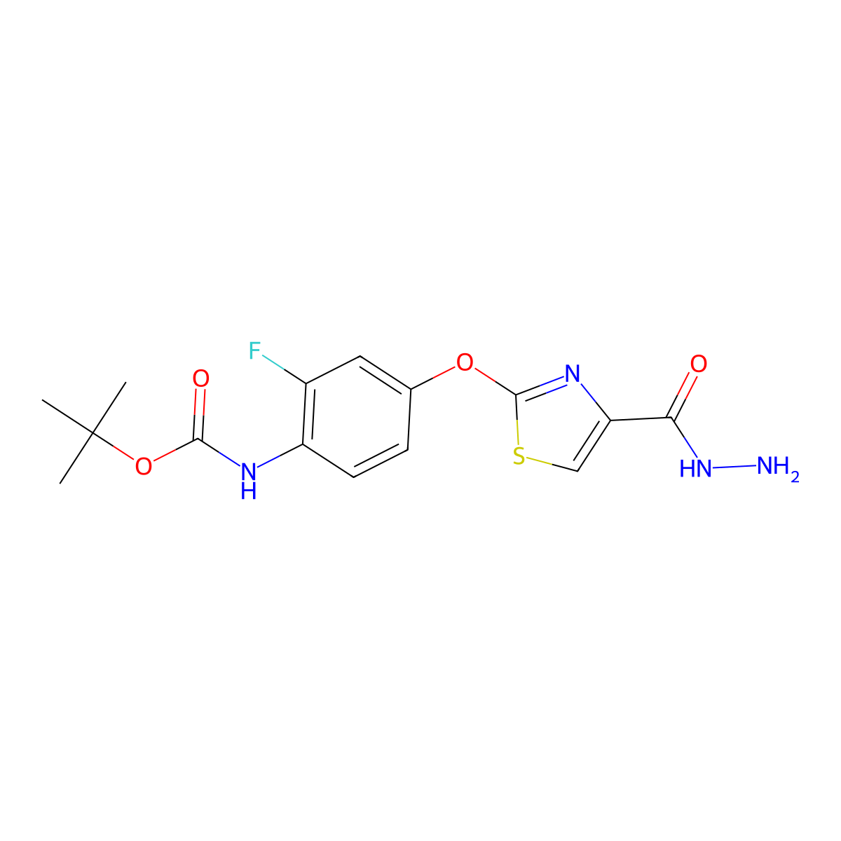 2-[4-[[(1,1-Dimethylethoxy)carbonyl]amino]-3-fluorophenoxy]-4-thiazolecarboxylic acid hydrazide molecular structure, CAS 2817629-31-3