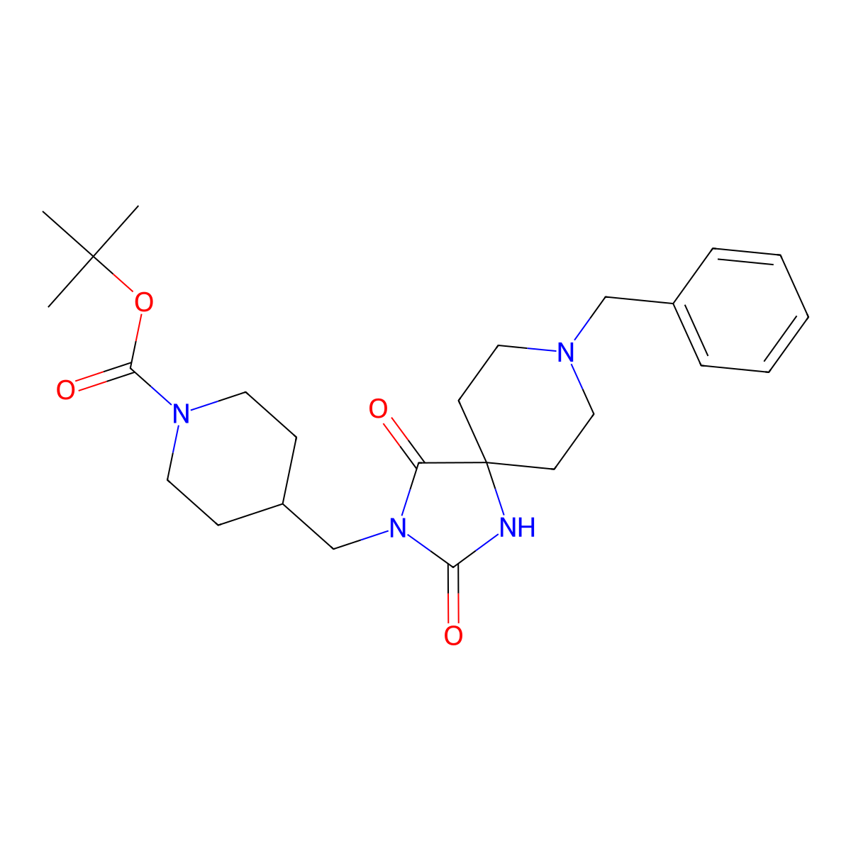 Tert-butyl 4-((8-benzyl-2,4-dioxo-1,3,8-triazaspiro[4.5]decan-3-yl)methyl)piperidine-1-carboxylate molecular structure, CAS 2818332-82-8