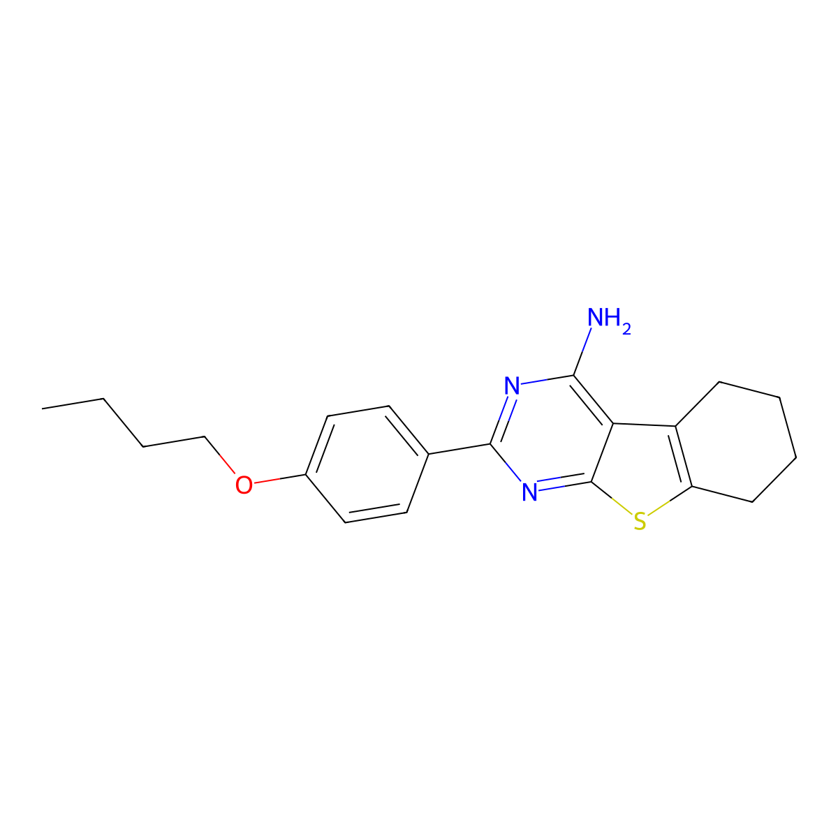 2-(4-Butoxyphenyl)-5,6,7,8-tetrahydrobenzo[4,5]thieno[2,3-d]pyrimidin-4-amine molecular structure, CAS 2818333-27-4