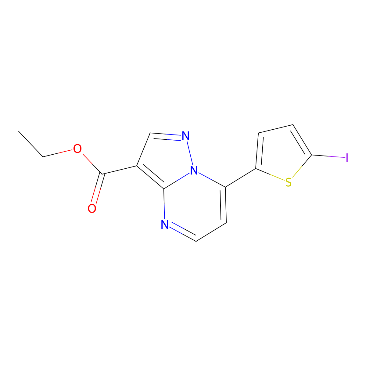 Ethyl 7-(5-iodothiophen-2-yl)pyrazolo[1,5-a]pyrimidine-3-carboxylate molecular structure, CAS 2818333-46-7
