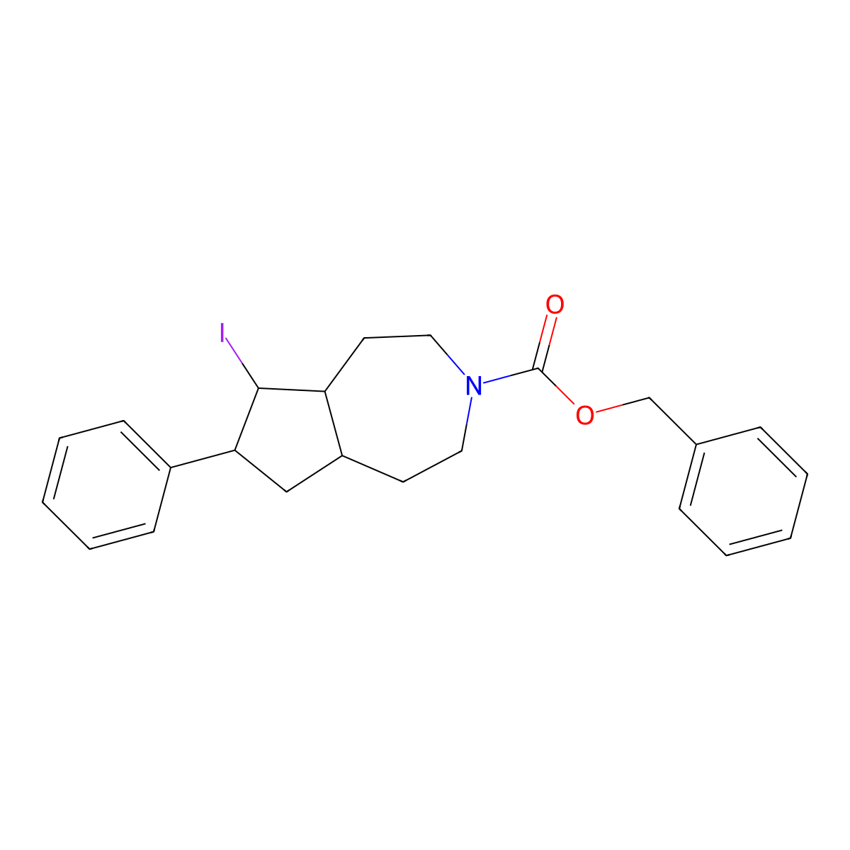 rac-benzyl (5aR,6S,7S,8aR)-6-iodo-7-phenyloctahydrocyclopenta[d]azepine-3(2H)-carboxylate molecular structure, CAS 2818340-68-8