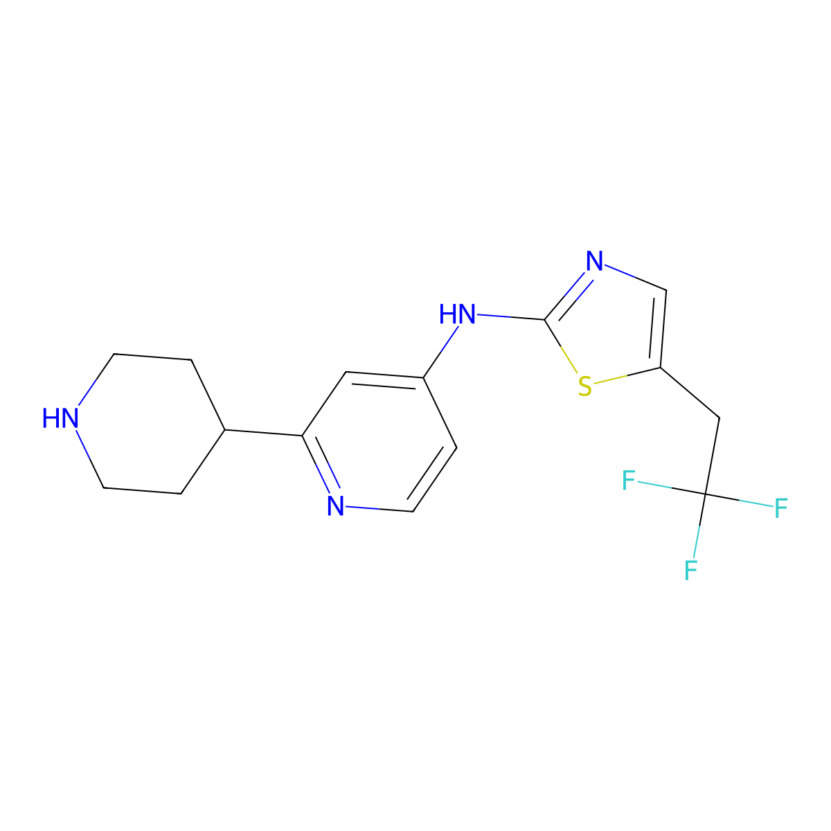 N-(2-(piperidin-4-yl)pyridin-4-yl)-5-(2,2,2-trifluoroethyl)thiazol-2-amine dihydrochloride molecular structure, CAS 2818340-73-5