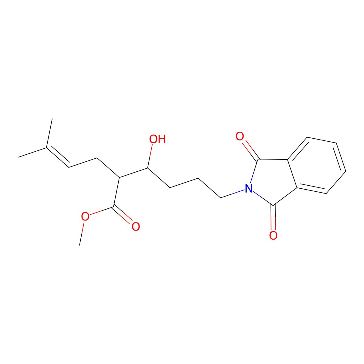 rac-methyl (R)-2-((R)-4-(1,3-dioxoisoindolin-2-yl)-1-hydroxybutyl)-5-methylhex-4-enoate molecular structure, CAS 2818340-83-7