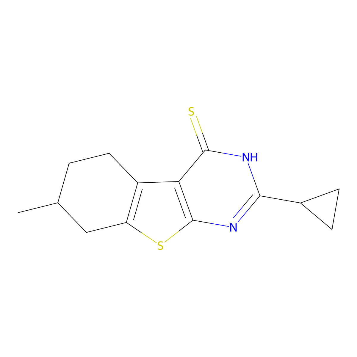2-Cyclopropyl-7-methyl-5,6,7,8-tetrahydrobenzo[4,5]thieno[2,3-d]pyrimidine-4-thiol molecular structure, CAS 2819384-75-1