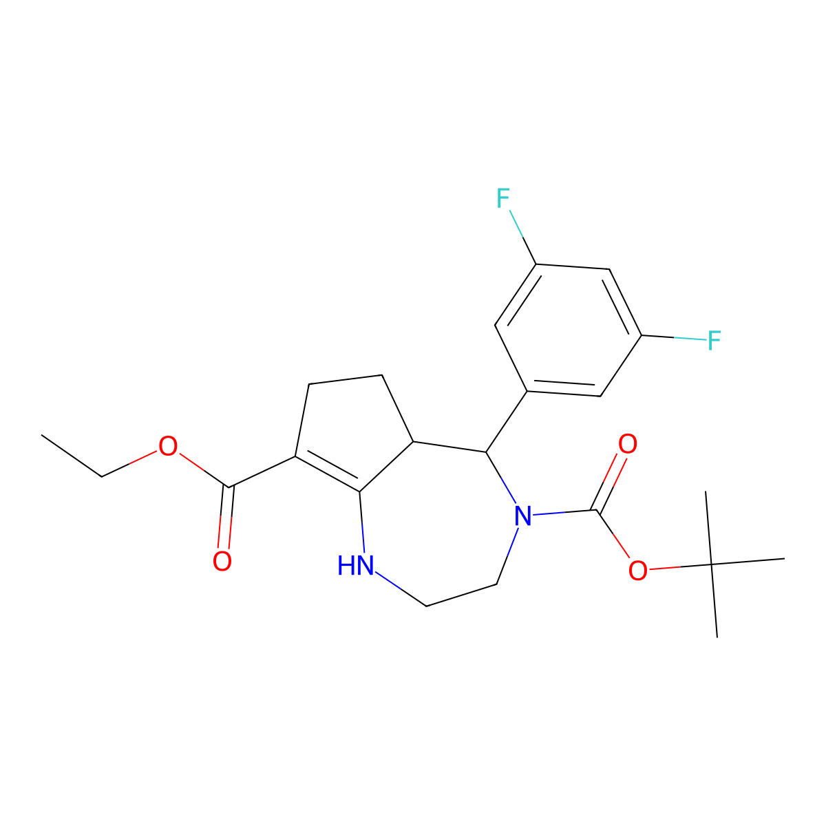 4-(tert-butyl) 8-ethyl 5-(3,5-difluorophenyl)-2,3,5,5a,6,7-hexahydrocyclopenta[e][1,4]diazepine-4,8(1H)-dicarboxylate molecular structure, CAS 2819388-45-7