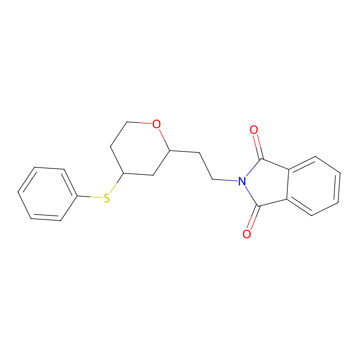 2-(2-(4-(phenylthio)tetrahydro-2H-pyran-2-yl)ethyl)isoindoline-1,3-dione molecular structure, CAS 2819388-52-6