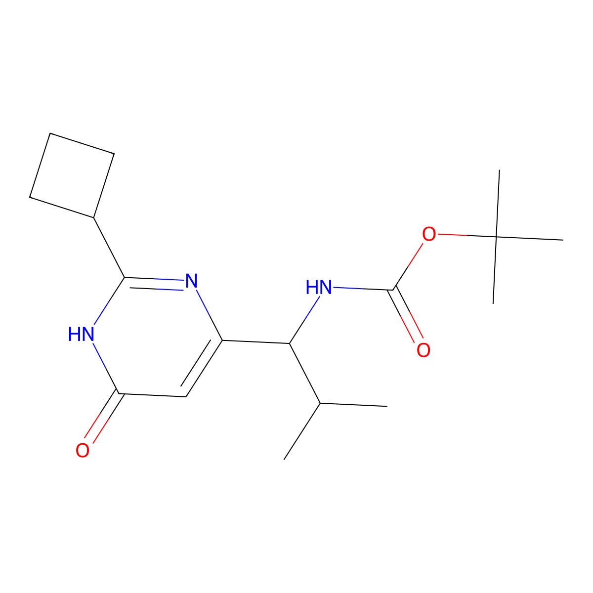 Tert-butyl (1-(2-cyclobutyl-6-hydroxypyrimidin-4-yl)-2-methylpropyl)carbamate molecular structure, CAS 2819388-67-3