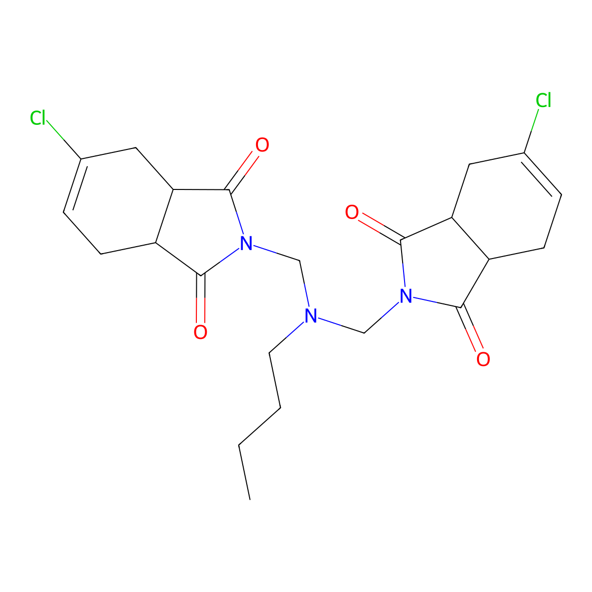 2-[[Butyl-[(5-chloro-1,3-dioxo-3a,4,7,7a-tetrahydroisoindol-2-yl)methyl]amino]methyl]-5-chloro-3a,4,7,7a-tetrahydroisoindole-1,3-dione molecular structure, CAS 28194-21-0