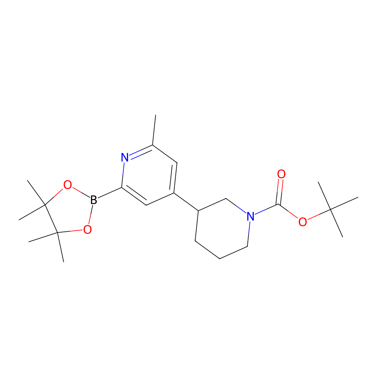 Tert-butyl 3-(2-methyl-6-(4,4,5,5-tetramethyl-1,3,2-dioxaborolan-2-yl)pyridin-4-yl)piperidine-1-carboxylate molecular structure, CAS 2819706-03-9