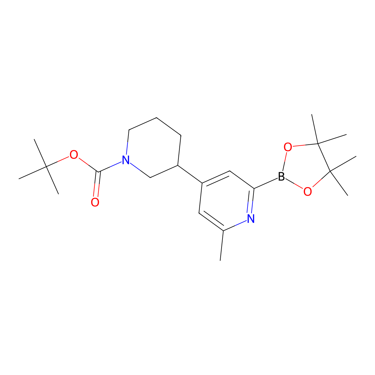 Tert-butyl 3-(2-methyl-6-(4,4,5,5-tetramethyl-1,3,2-dioxaborolan-2-yl)pyridin-4-yl)piperidine-1-carboxylate molecular structure, CAS 2819706-03-9