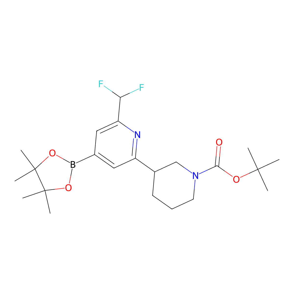 Tert-butyl 3-(6-(difluoromethyl)-4-(4,4,5,5-tetramethyl-1,3,2-dioxaborolan-2-yl)pyridin-2-yl)piperidine-1-carboxylate molecular structure, CAS 2819706-04-0