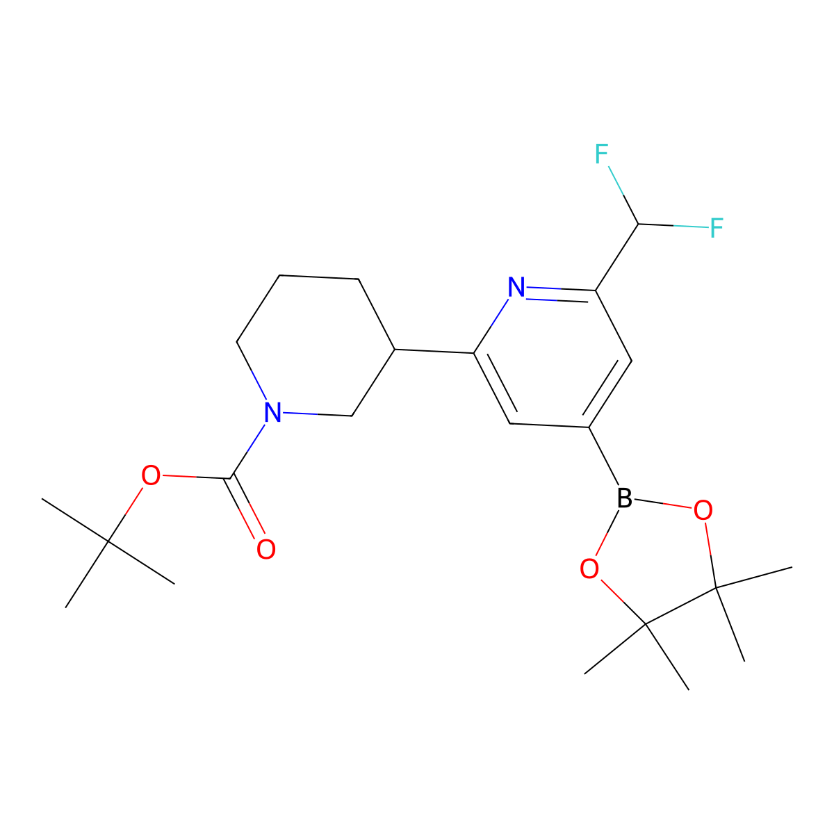 Tert-butyl 3-(6-(difluoromethyl)-4-(4,4,5,5-tetramethyl-1,3,2-dioxaborolan-2-yl)pyridin-2-yl)piperidine-1-carboxylate molecular structure, CAS 2819706-04-0