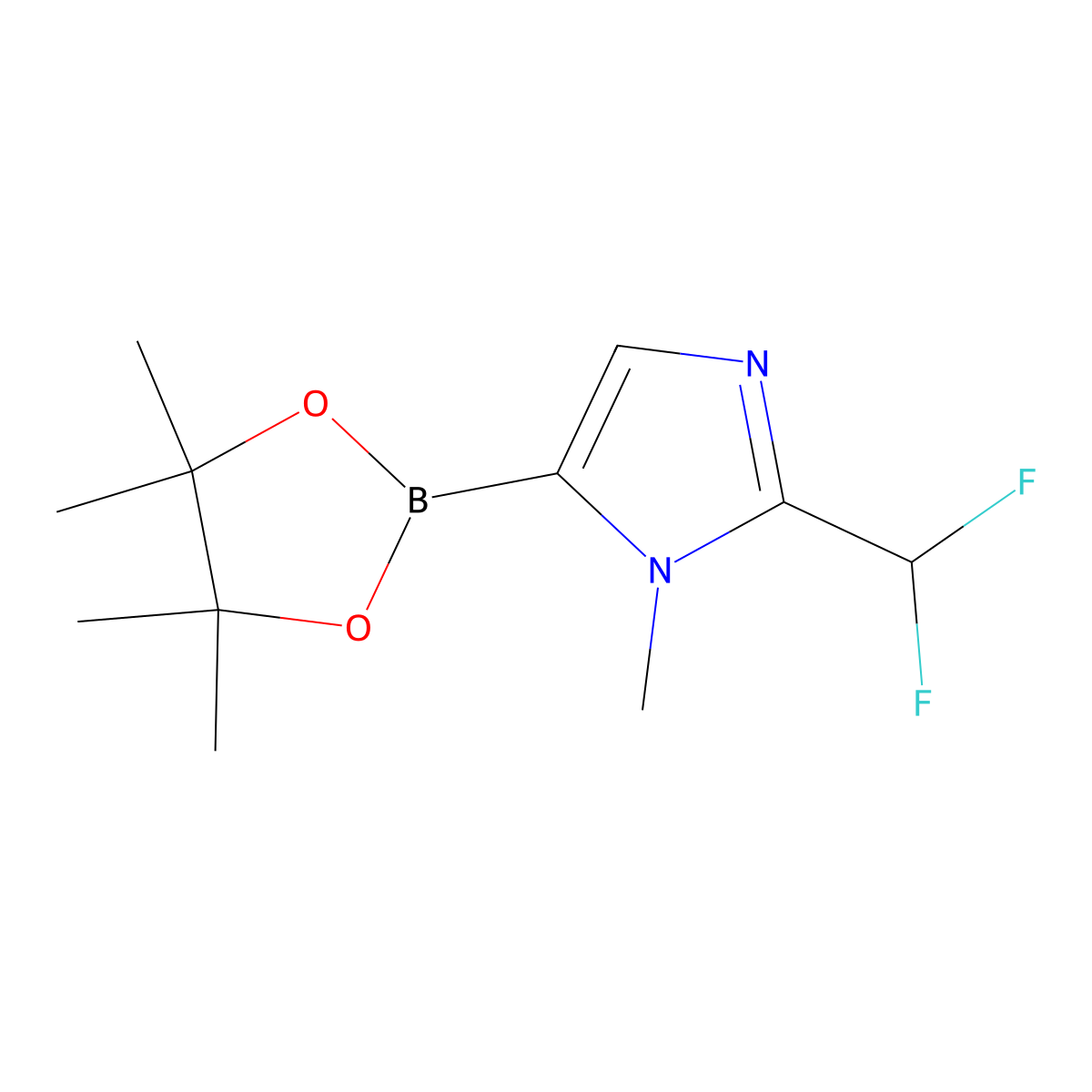 2-(difluoromethyl)-1-methyl-5-(4,4,5,5-tetramethyl-1,3,2-dioxaborolan-2-yl)-1H-imidazole molecular structure, CAS 2819706-20-0