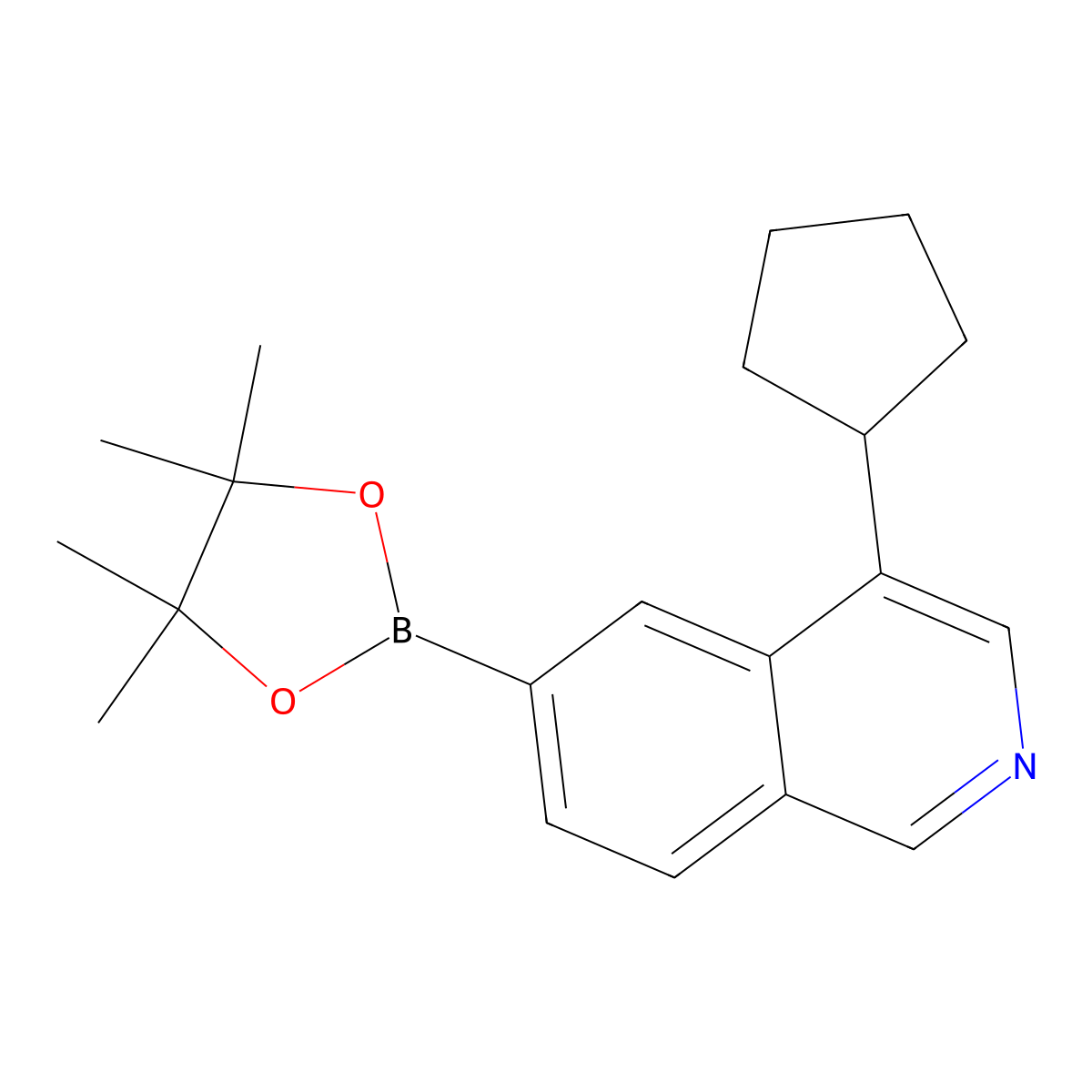 4-Cyclopentyl-6-(4,4,5,5-tetramethyl-1,3,2-dioxaborolan-2-yl)isoquinoline molecular structure, CAS 2819706-30-2
