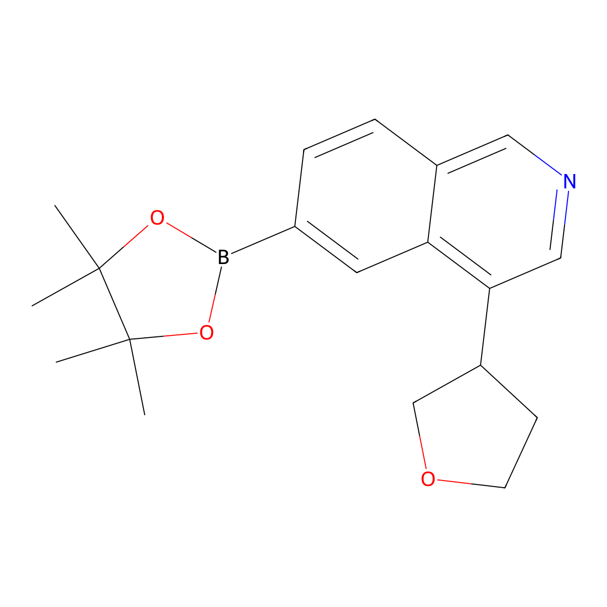 4-(Tetrahydrofuran-3-yl)-6-(4,4,5,5-tetramethyl-1,3,2-dioxaborolan-2-yl)isoquinoline molecular structure, CAS 2819706-32-4
