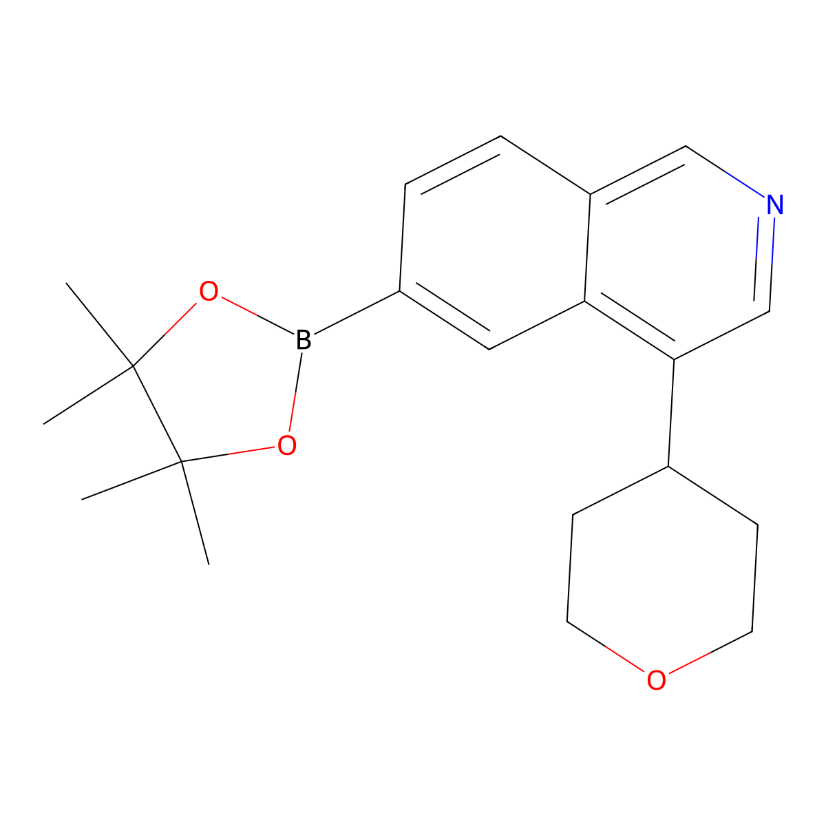 4-(tetrahydro-2H-pyran-4-yl)-6-(4,4,5,5-tetramethyl-1,3,2-dioxaborolan-2-yl)isoquinoline molecular structure, CAS 2819706-34-6