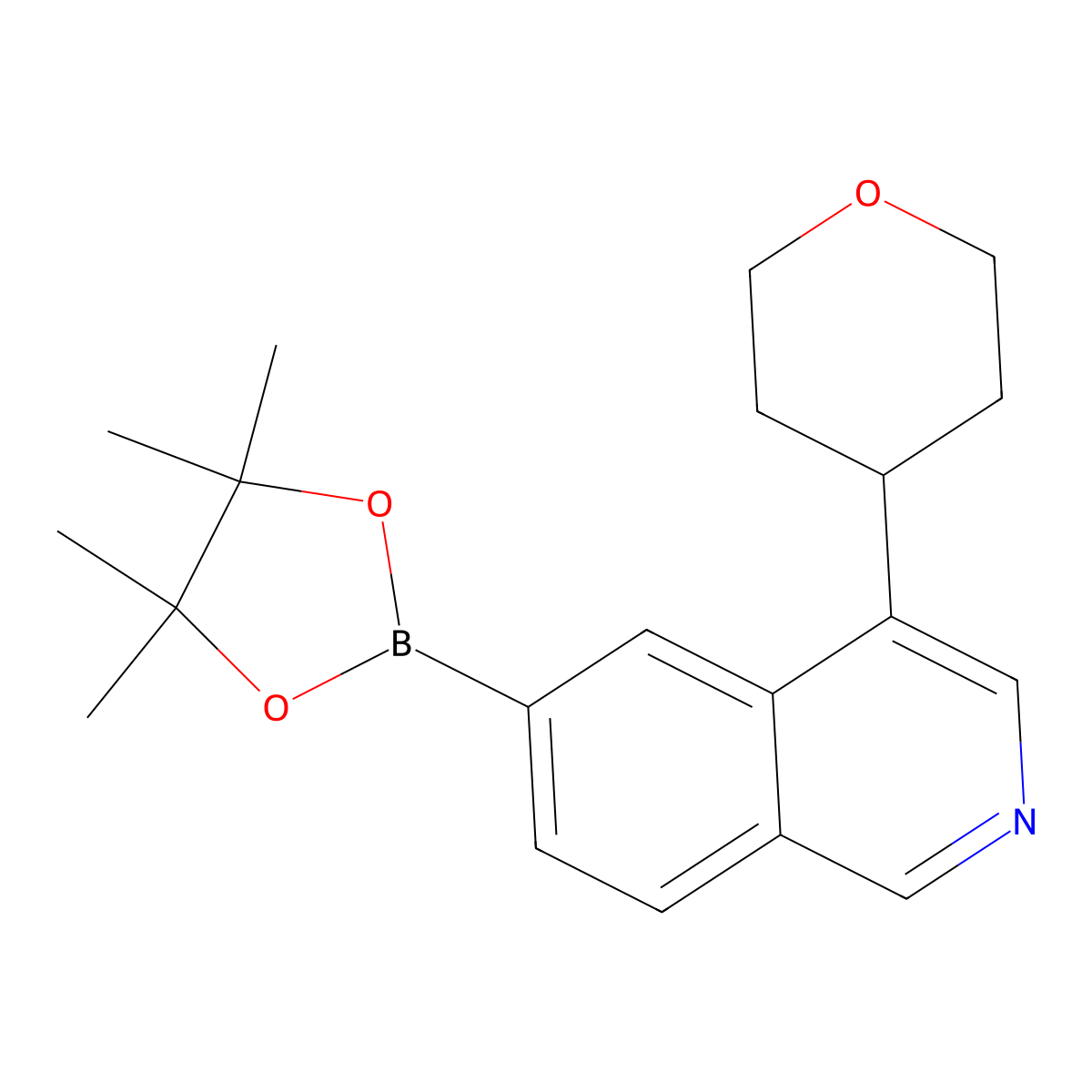 4-(tetrahydro-2H-pyran-4-yl)-6-(4,4,5,5-tetramethyl-1,3,2-dioxaborolan-2-yl)isoquinoline molecular structure, CAS 2819706-34-6