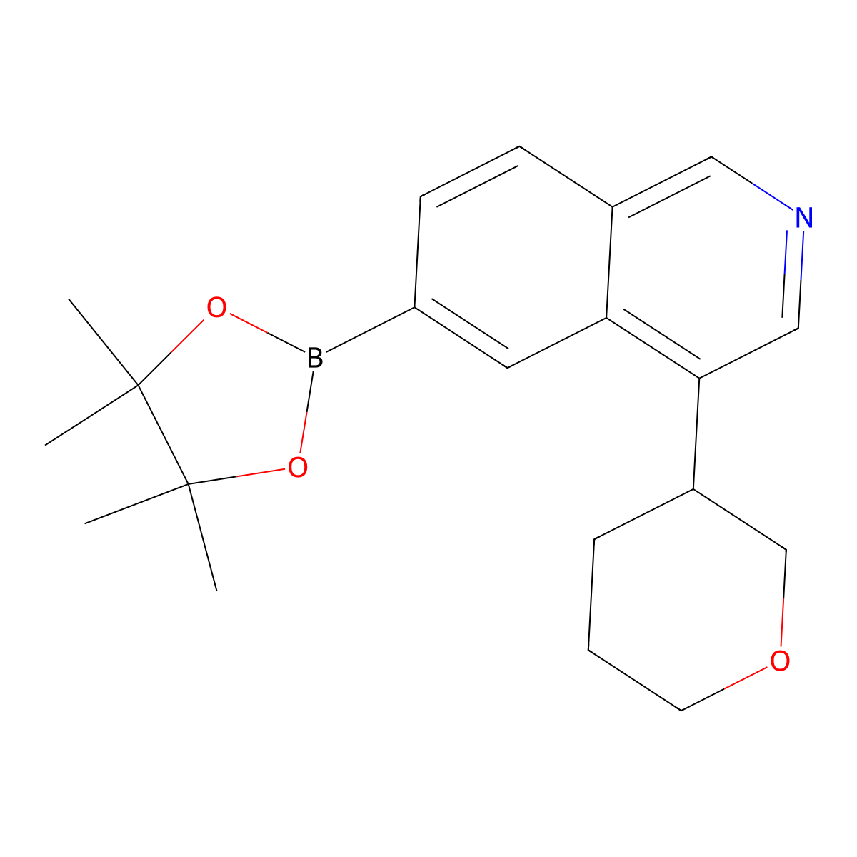 4-(tetrahydro-2H-pyran-3-yl)-6-(4,4,5,5-tetramethyl-1,3,2-dioxaborolan-2-yl)isoquinoline molecular structure, CAS 2819706-35-7