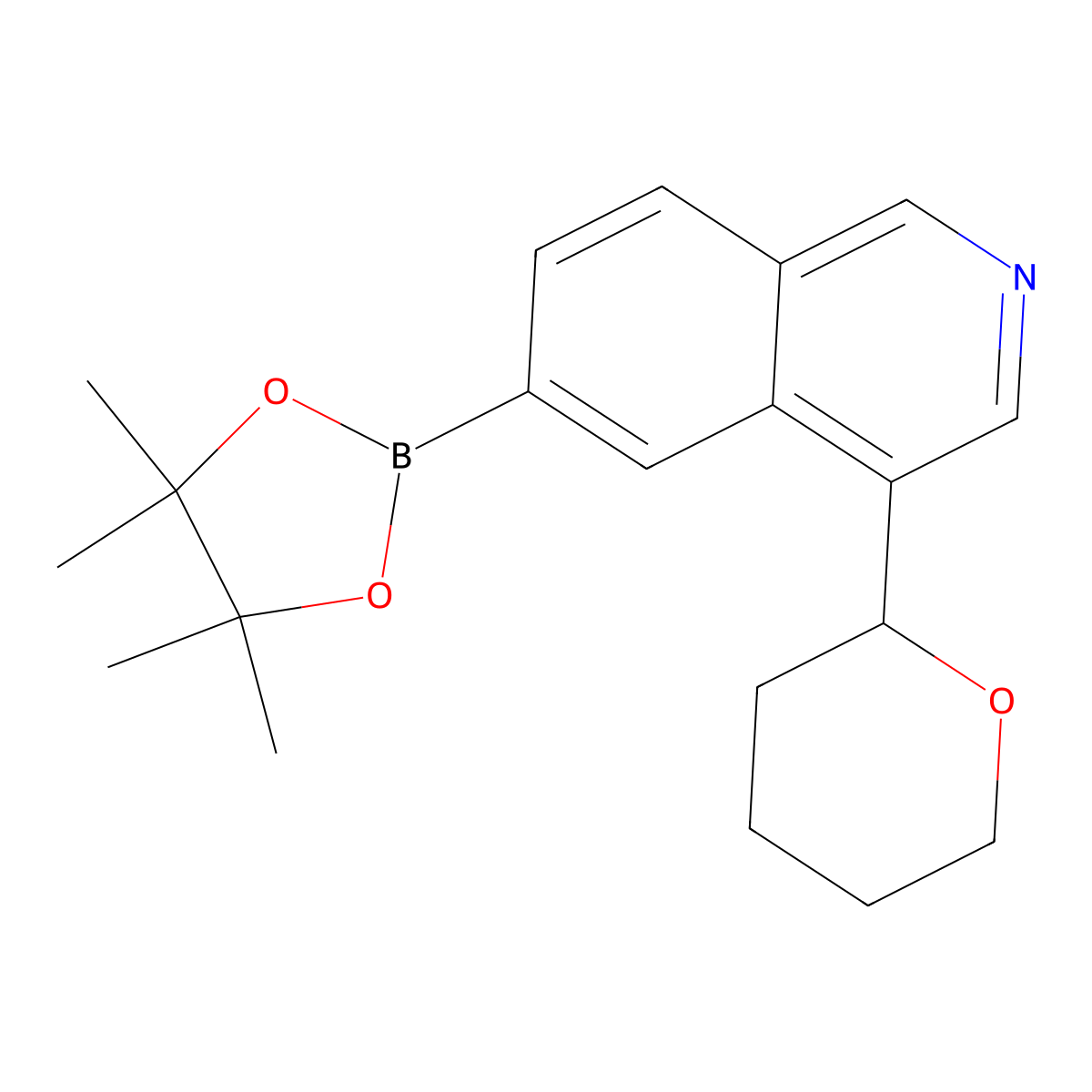 4-(tetrahydro-2H-pyran-2-yl)-6-(4,4,5,5-tetramethyl-1,3,2-dioxaborolan-2-yl)isoquinoline molecular structure, CAS 2819706-36-8