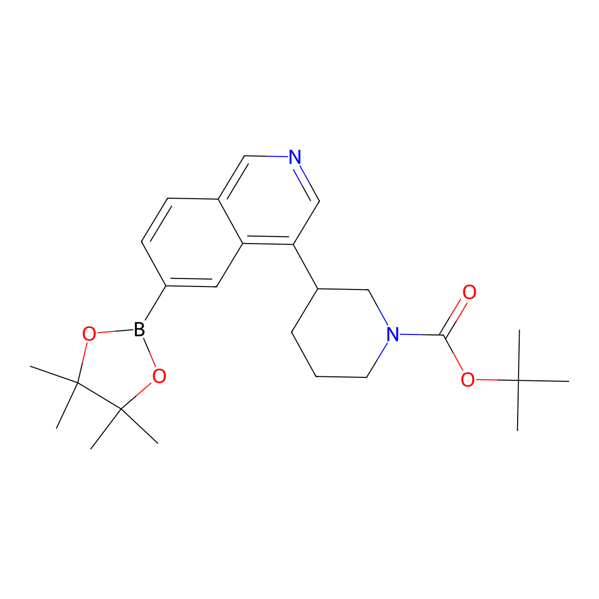 Tert-butyl 3-(6-(4,4,5,5-tetramethyl-1,3,2-dioxaborolan-2-yl)isoquinolin-4-yl)piperidine-1-carboxylate molecular structure, CAS 2819706-37-9