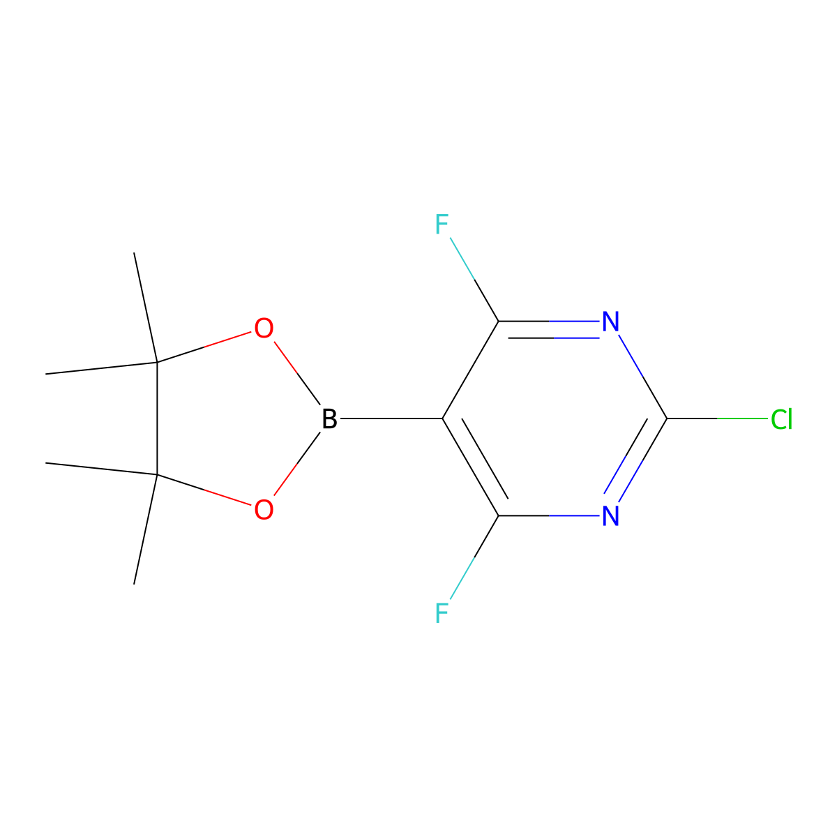 2-Chloro-4,6-difluoro-5-(4,4,5,5-tetramethyl-1,3,2-dioxaborolan-2-yl)pyrimidine molecular structure, CAS 2819706-51-7
