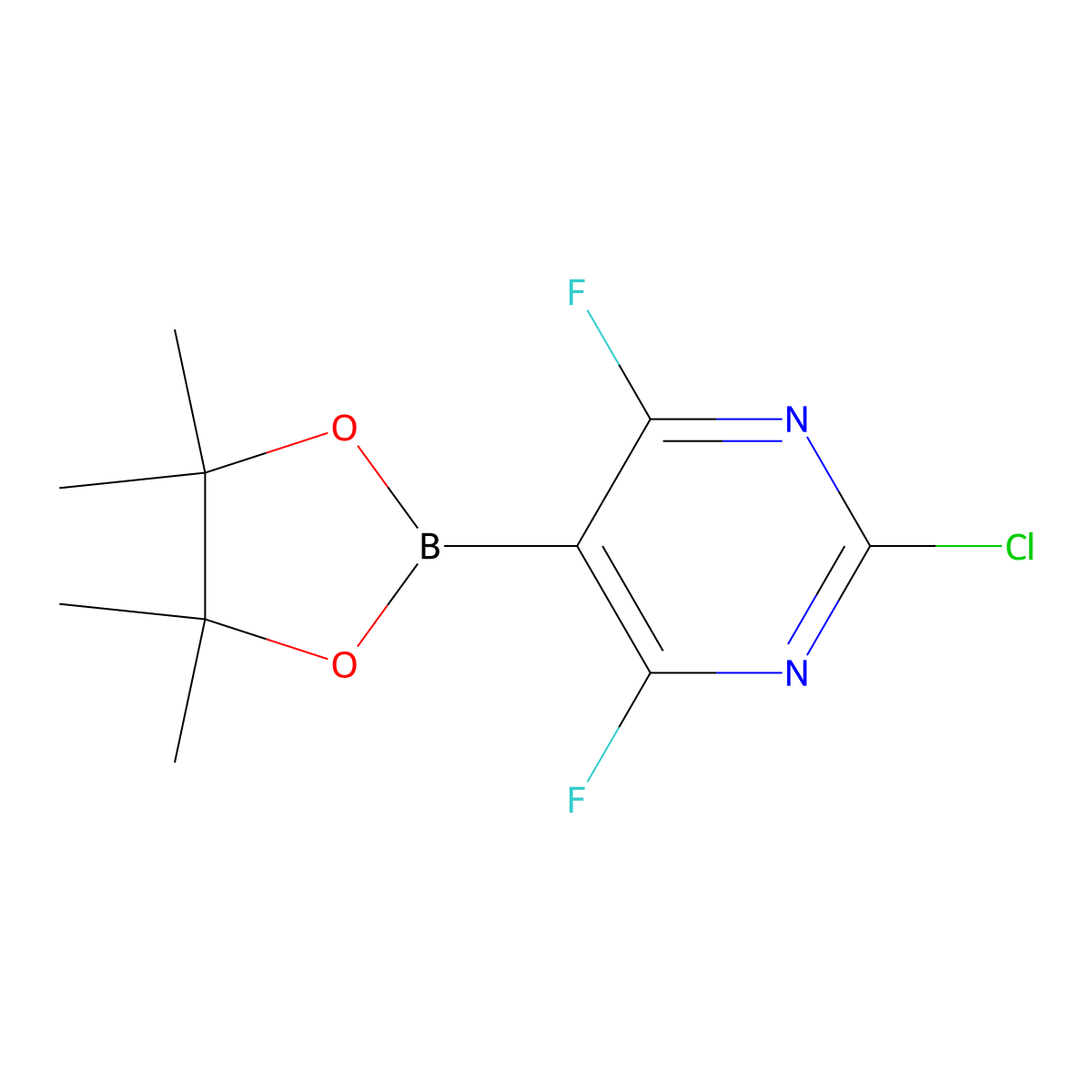 2-Chloro-4,6-difluoro-5-(4,4,5,5-tetramethyl-1,3,2-dioxaborolan-2-yl)pyrimidine molecular structure, CAS 2819706-51-7