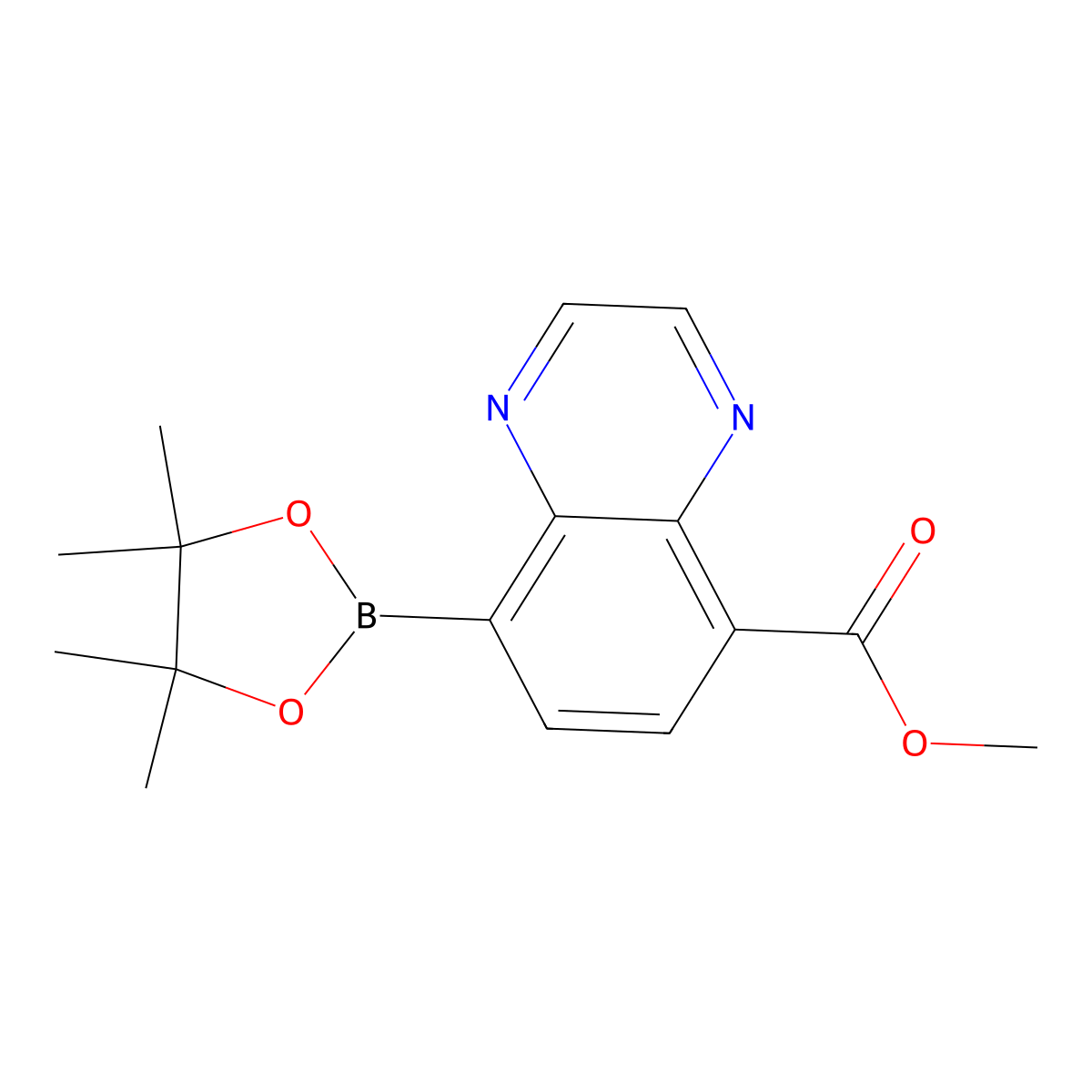 Methyl 8-(4,4,5,5-tetramethyl-1,3,2-dioxaborolan-2-yl)quinoxaline-5-carboxylate molecular structure, CAS 2819706-62-0
