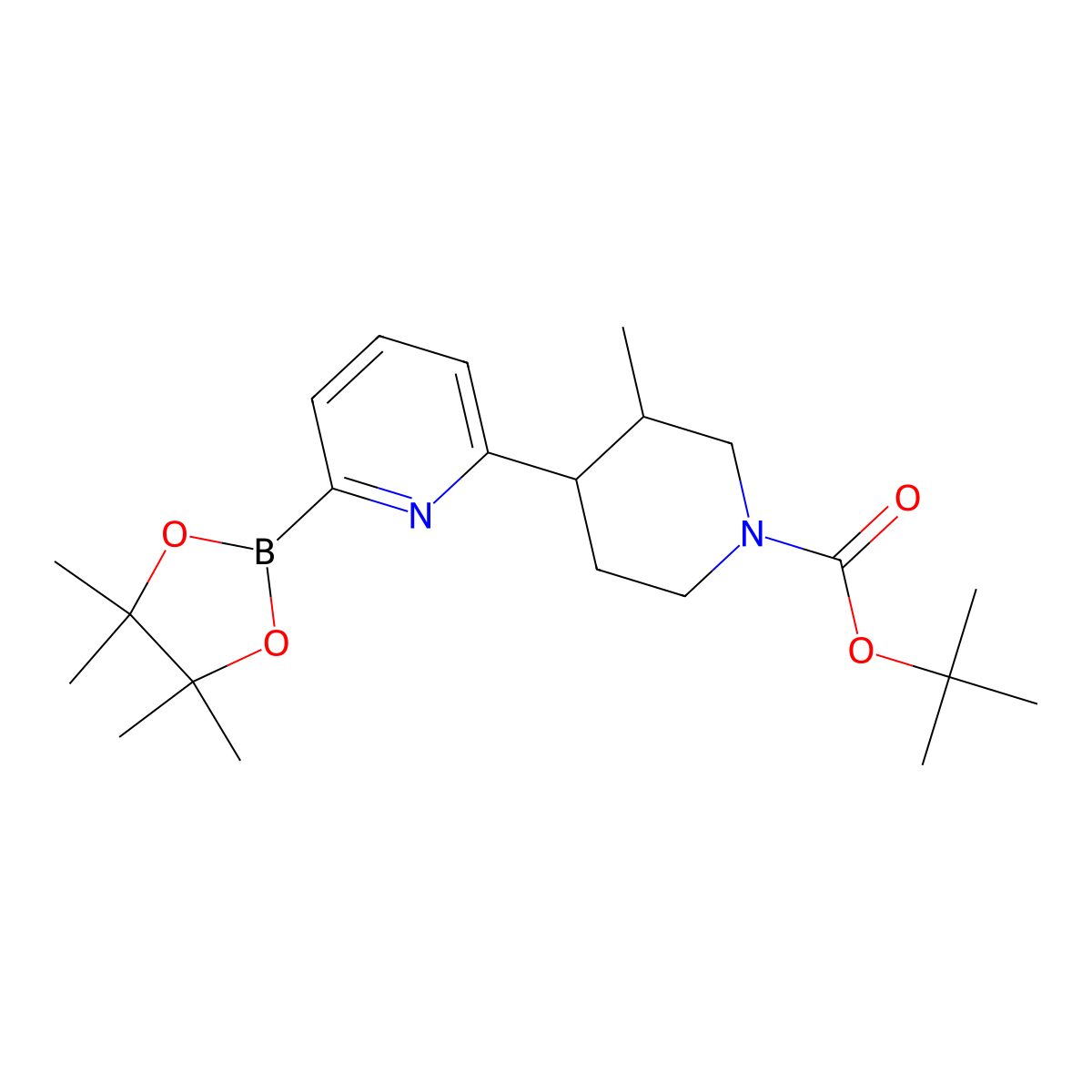 Tert-butyl 3-methyl-4-(6-(4,4,5,5-tetramethyl-1,3,2-dioxaborolan-2-yl)pyridin-2-yl)piperidine-1-carboxylate molecular structure, CAS 2819706-66-4