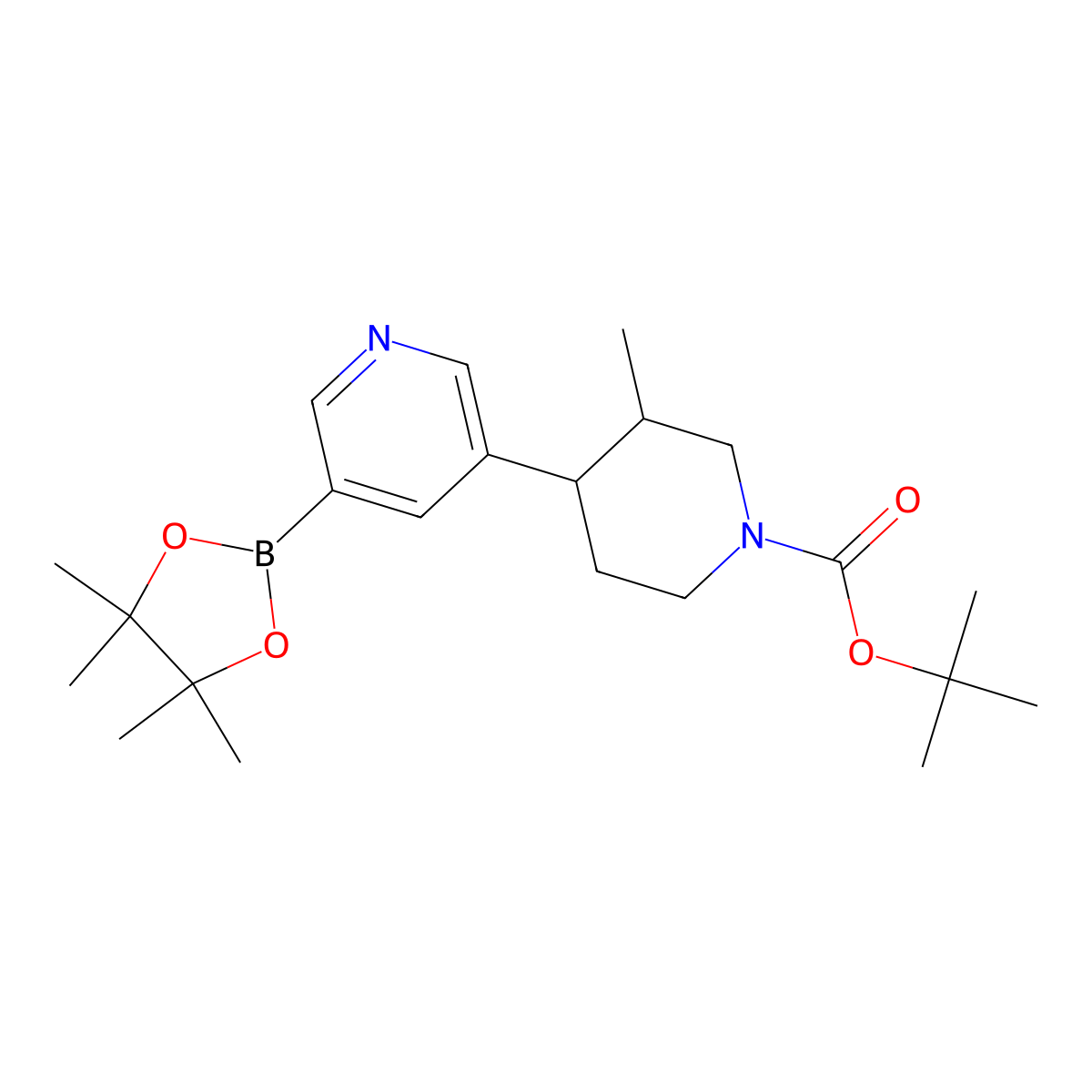 Tert-butyl 3-methyl-4-(5-(4,4,5,5-tetramethyl-1,3,2-dioxaborolan-2-yl)pyridin-3-yl)piperidine-1-carboxylate molecular structure, CAS 2819706-67-5