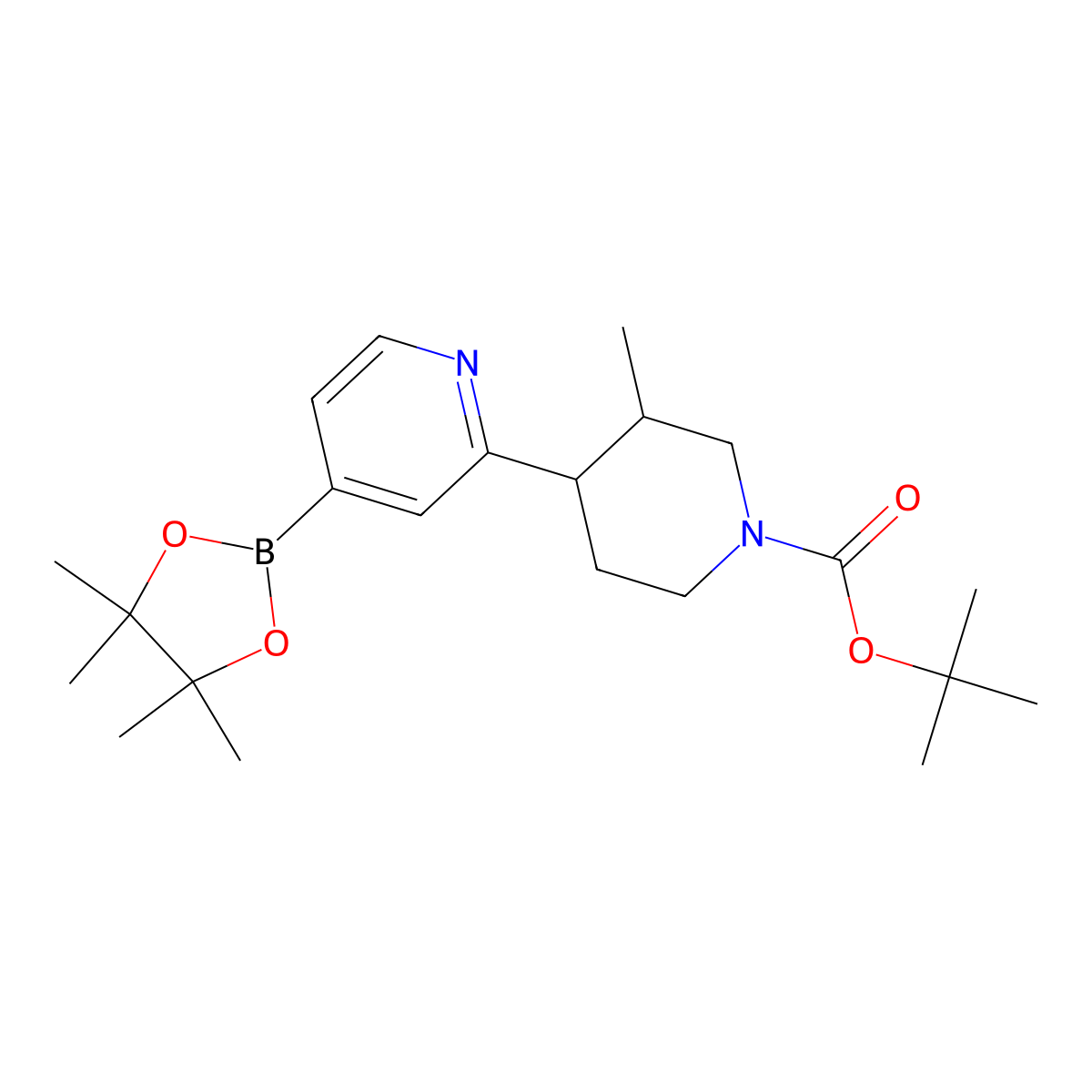 Tert-butyl 3-methyl-4-(4-(4,4,5,5-tetramethyl-1,3,2-dioxaborolan-2-yl)pyridin-2-yl)piperidine-1-carboxylate molecular structure, CAS 2819706-69-7
