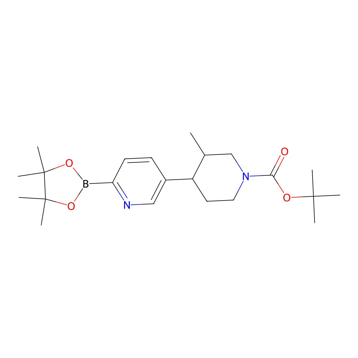 Tert-butyl 3-methyl-4-(6-(4,4,5,5-tetramethyl-1,3,2-dioxaborolan-2-yl)pyridin-3-yl)piperidine-1-carboxylate molecular structure, CAS 2819706-74-4