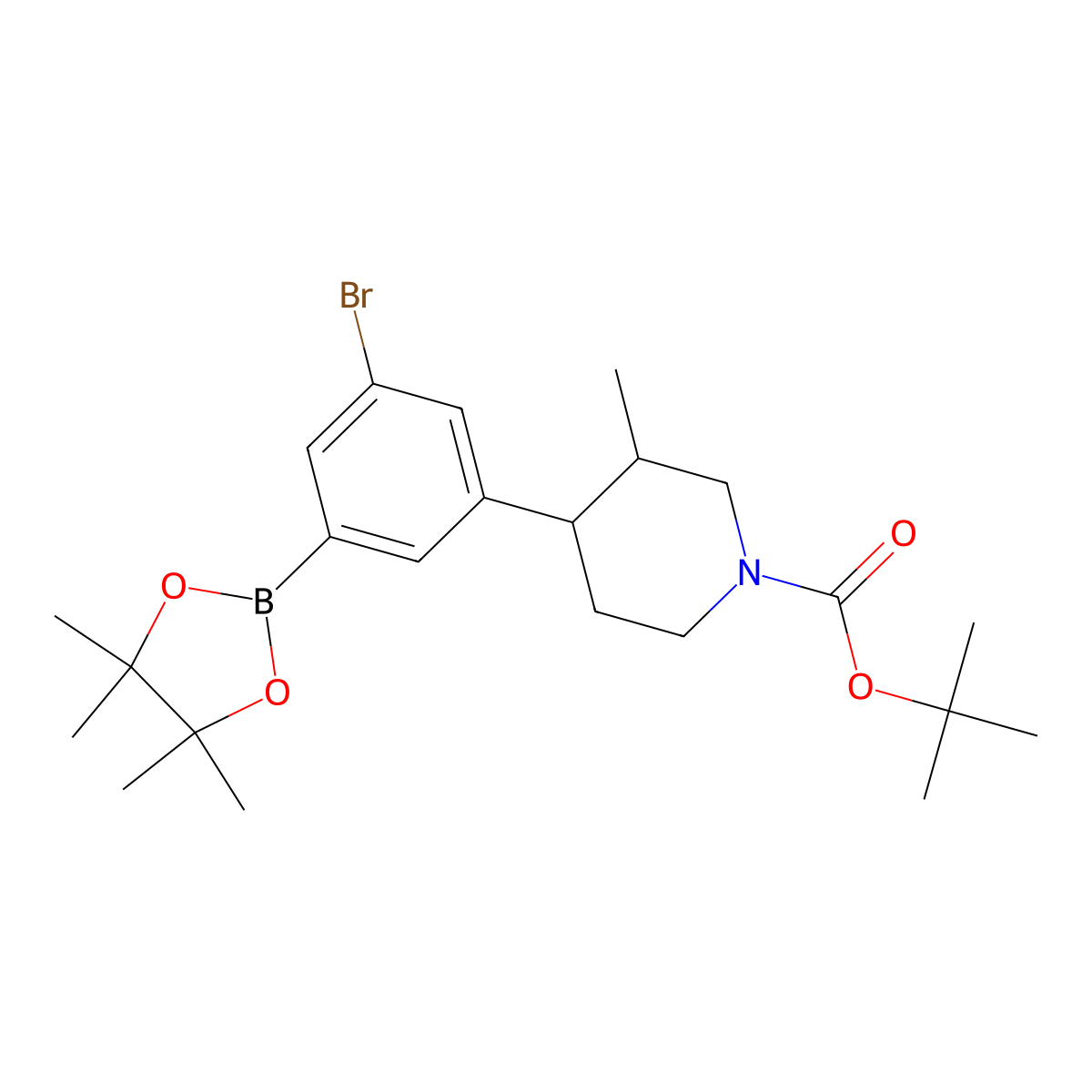 Tert-butyl 4-(3-bromo-5-(4,4,5,5-tetramethyl-1,3,2-dioxaborolan-2-yl)phenyl)-3-methylpiperidine-1-carboxylate molecular structure, CAS 2819706-77-7