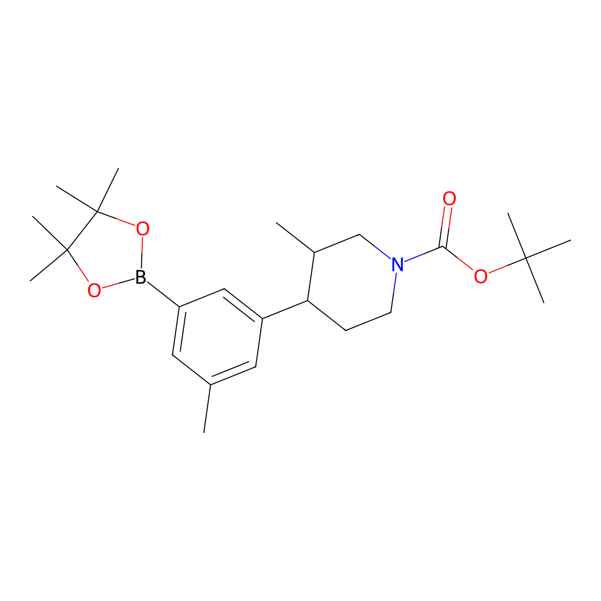 Tert-butyl 3-methyl-4-(3-methyl-5-(4,4,5,5-tetramethyl-1,3,2-dioxaborolan-2-yl)phenyl)piperidine-1-carboxylate molecular structure, CAS 2819706-78-8