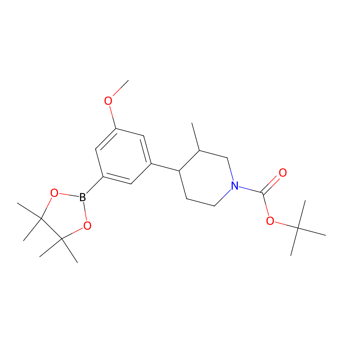 Tert-butyl 4-(3-methoxy-5-(4,4,5,5-tetramethyl-1,3,2-dioxaborolan-2-yl)phenyl)-3-methylpiperidine-1-carboxylate molecular structure, CAS 2819706-79-9