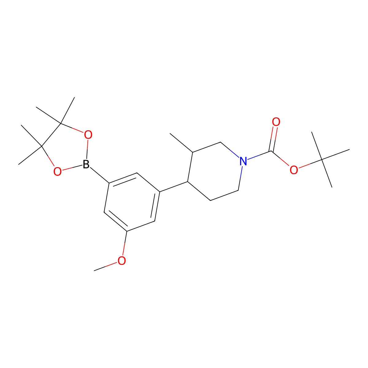 Tert-butyl 4-(3-methoxy-5-(4,4,5,5-tetramethyl-1,3,2-dioxaborolan-2-yl)phenyl)-3-methylpiperidine-1-carboxylate molecular structure, CAS 2819706-79-9