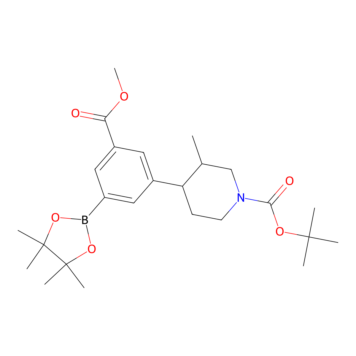 Tert-butyl 4-(3-(methoxycarbonyl)-5-(4,4,5,5-tetramethyl-1,3,2-dioxaborolan-2-yl)phenyl)-3-methylpiperidine-1-carboxylate molecular structure, CAS 2819706-80-2