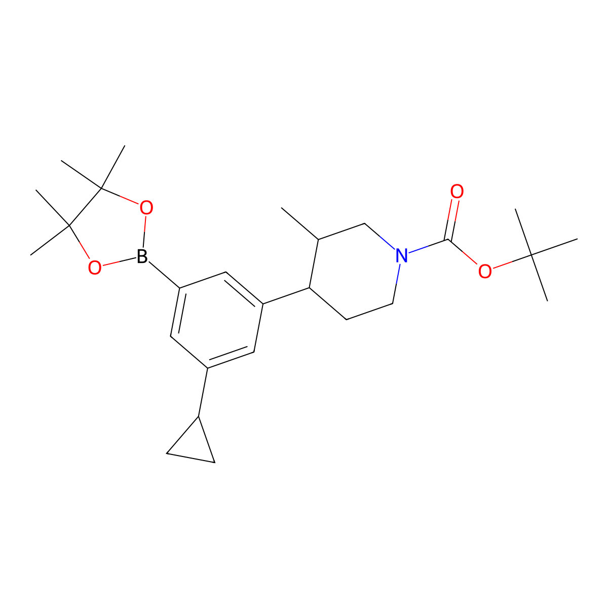 Tert-butyl 4-(3-cyclopropyl-5-(4,4,5,5-tetramethyl-1,3,2-dioxaborolan-2-yl)phenyl)-3-methylpiperidine-1-carboxylate molecular structure, CAS 2819706-82-4