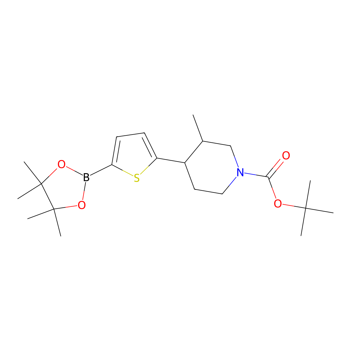 Tert-butyl 3-methyl-4-(5-(4,4,5,5-tetramethyl-1,3,2-dioxaborolan-2-yl)thiophen-2-yl)piperidine-1-carboxylate molecular structure, CAS 2819706-84-6