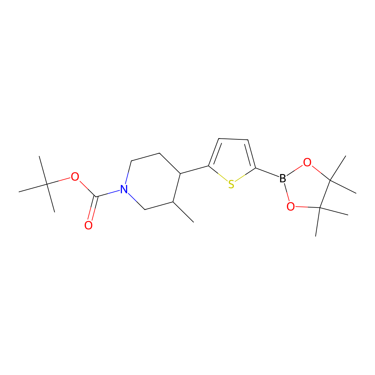 Tert-butyl 3-methyl-4-(5-(4,4,5,5-tetramethyl-1,3,2-dioxaborolan-2-yl)thiophen-2-yl)piperidine-1-carboxylate molecular structure, CAS 2819706-84-6