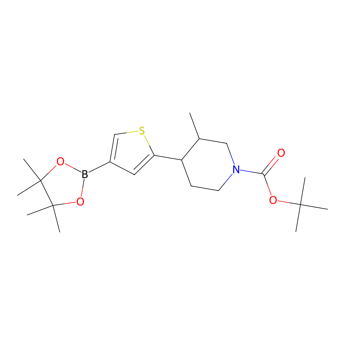 Tert-butyl 3-methyl-4-(4-(4,4,5,5-tetramethyl-1,3,2-dioxaborolan-2-yl)thiophen-2-yl)piperidine-1-carboxylate molecular structure, CAS 2819706-85-7