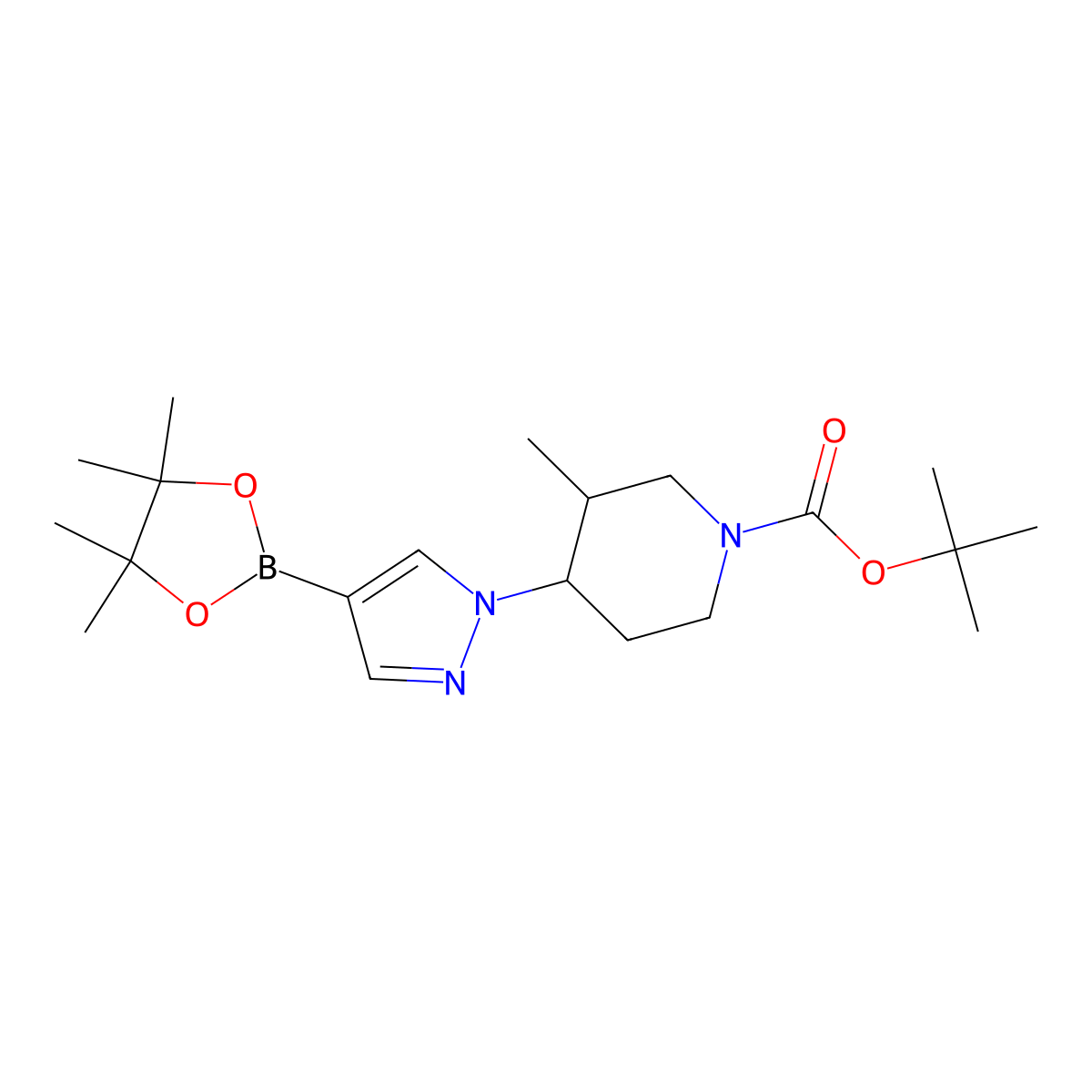 tert-butyl 3-methyl-4-(4-(4,4,5,5-tetramethyl-1,3,2-dioxaborolan-2-yl)-1H-pyrazol-1-yl)piperidine-1-carboxylate molecular structure, CAS 2819706-93-7