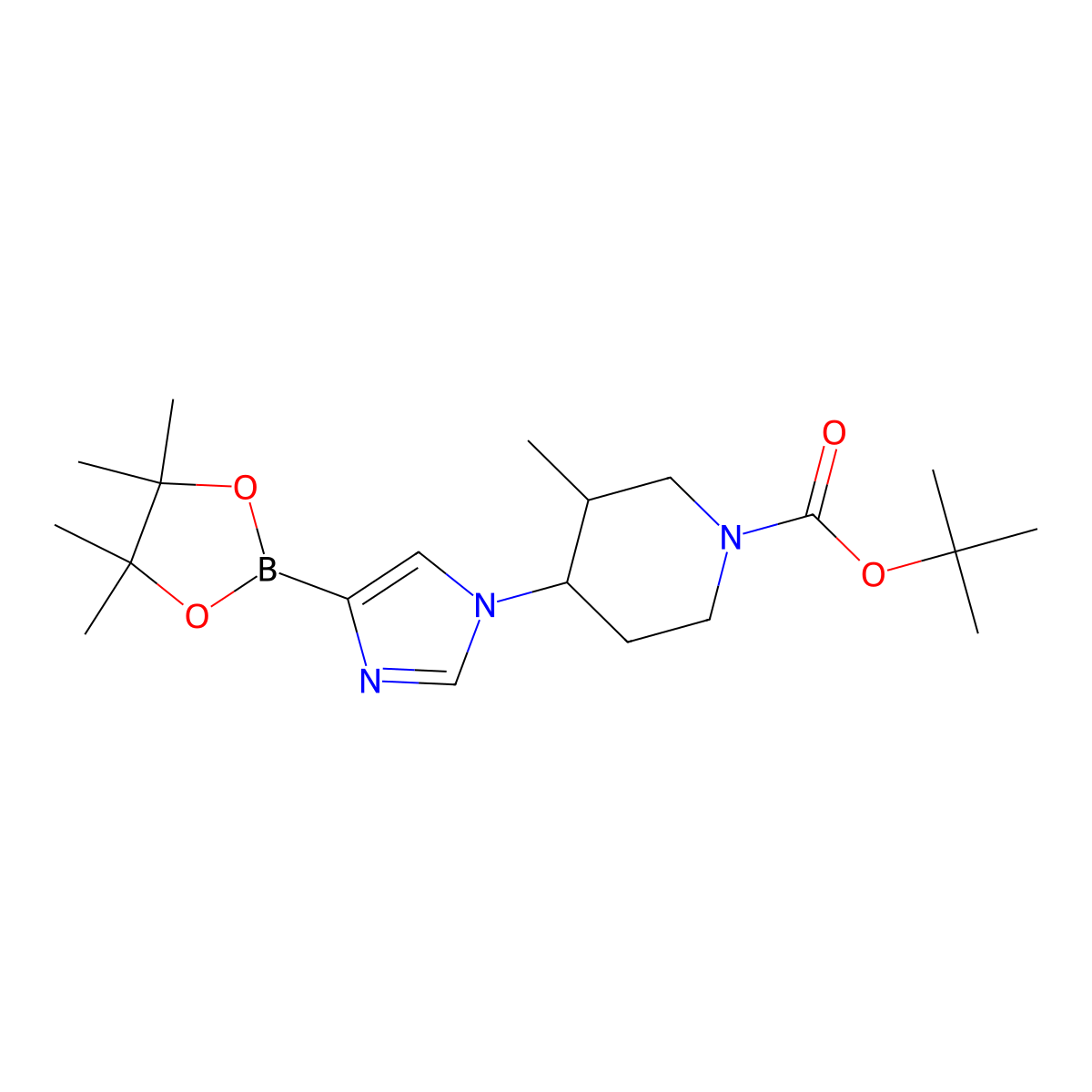 tert-butyl 3-methyl-4-(4-(4,4,5,5-tetramethyl-1,3,2-dioxaborolan-2-yl)-1H-imidazol-1-yl)piperidine-1-carboxylate molecular structure, CAS 2819706-95-9