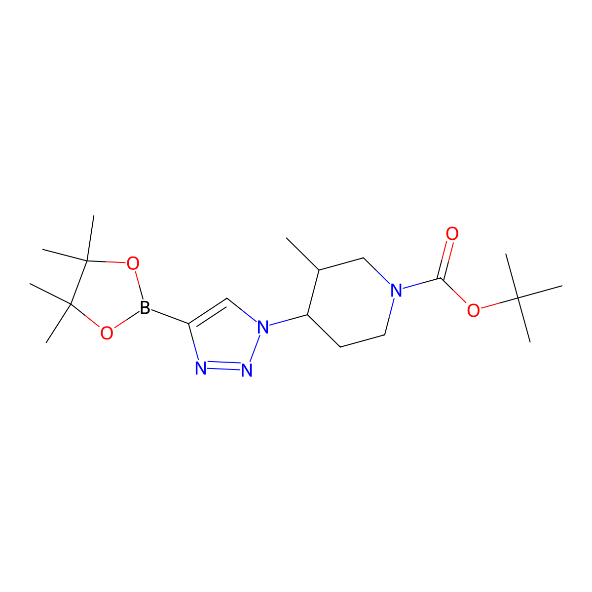 tert-butyl 3-methyl-4-(4-(4,4,5,5-tetramethyl-1,3,2-dioxaborolan-2-yl)-1H-1,2,3-triazol-1-yl)piperidine-1-carboxylate molecular structure, CAS 2819706-96-0