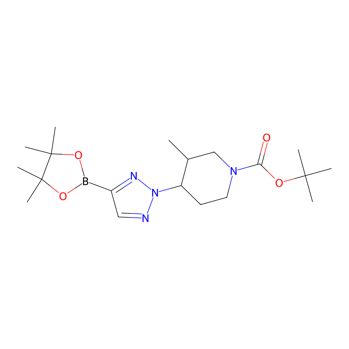 tert-butyl 3-methyl-4-(4-(4,4,5,5-tetramethyl-1,3,2-dioxaborolan-2-yl)-2H-1,2,3-triazol-2-yl)piperidine-1-carboxylate molecular structure, CAS 2819706-97-1