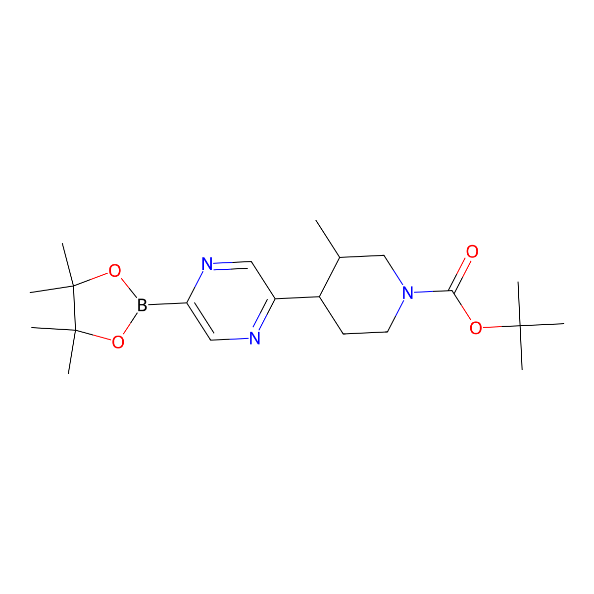 Tert-butyl 3-methyl-4-(5-(4,4,5,5-tetramethyl-1,3,2-dioxaborolan-2-yl)pyrazin-2-yl)piperidine-1-carboxylate molecular structure, CAS 2819706-98-2