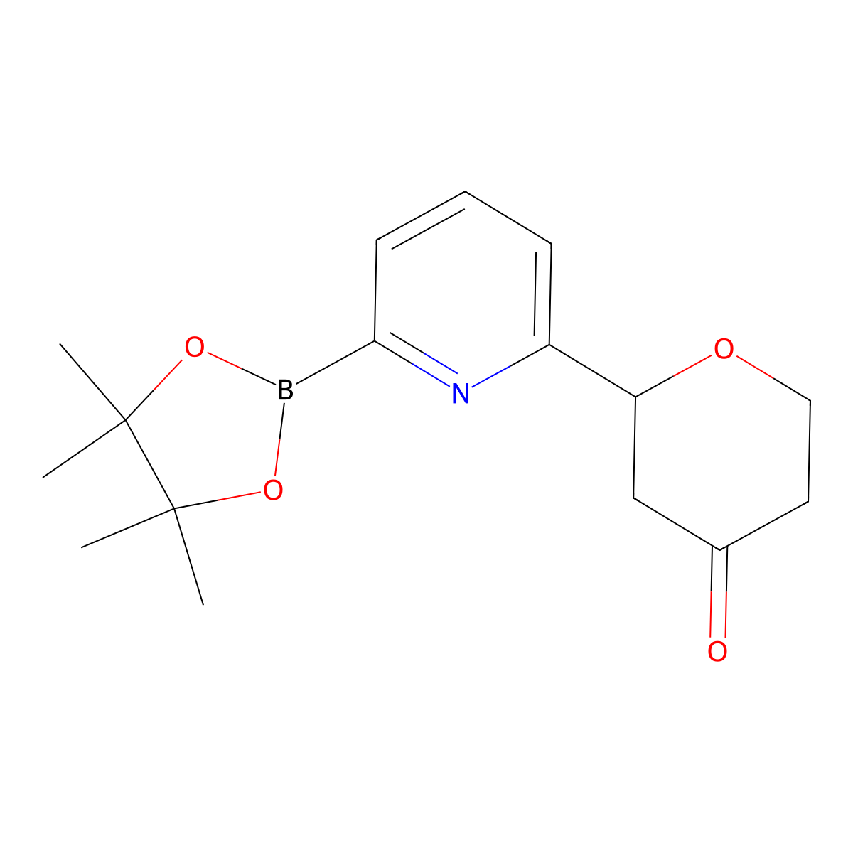 2-(6-(4,4,5,5-tetramethyl-1,3,2-dioxaborolan-2-yl)pyridin-2-yl)tetrahydro-4H-pyran-4-one molecular structure, CAS 2819707-03-2