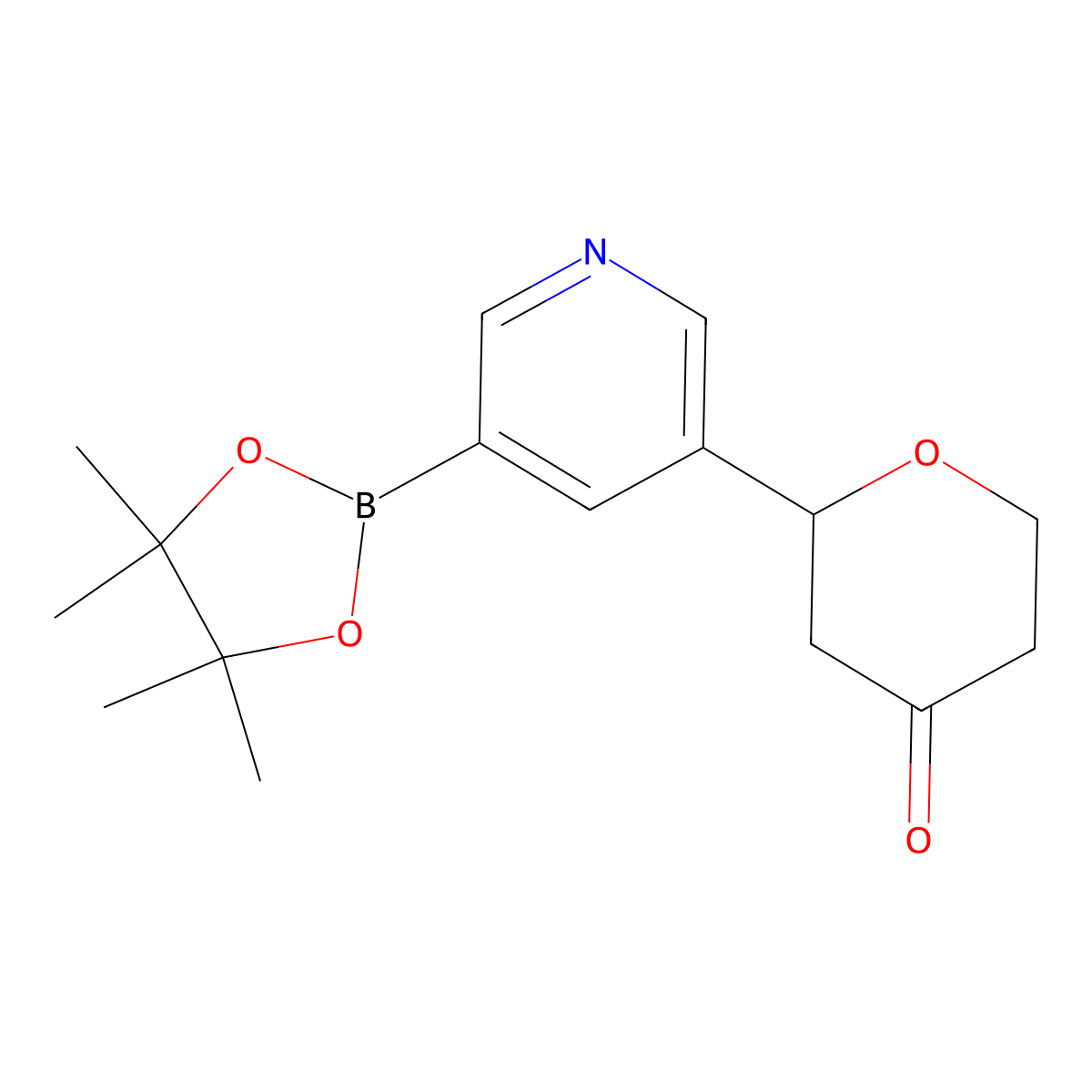 2-(5-(4,4,5,5-tetramethyl-1,3,2-dioxaborolan-2-yl)pyridin-3-yl)tetrahydro-4H-pyran-4-one molecular structure, CAS 2819707-05-4