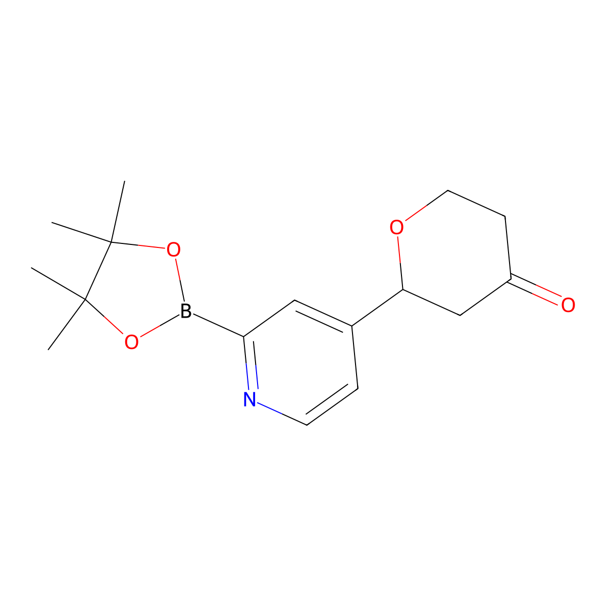 2-(2-(4,4,5,5-tetramethyl-1,3,2-dioxaborolan-2-yl)pyridin-4-yl)tetrahydro-4H-pyran-4-one molecular structure, CAS 2819707-06-5